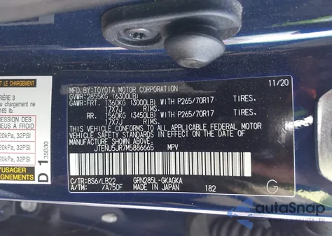 2021 Toyota 4Runner Sr5 Premium from USA, damaged, VIN JTENU5JR7M5886665